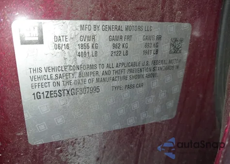 2016 Chevrolet Malibu 1Lt z USA, uszkodzony, nr VIN 1G1ZE5STXGF307995